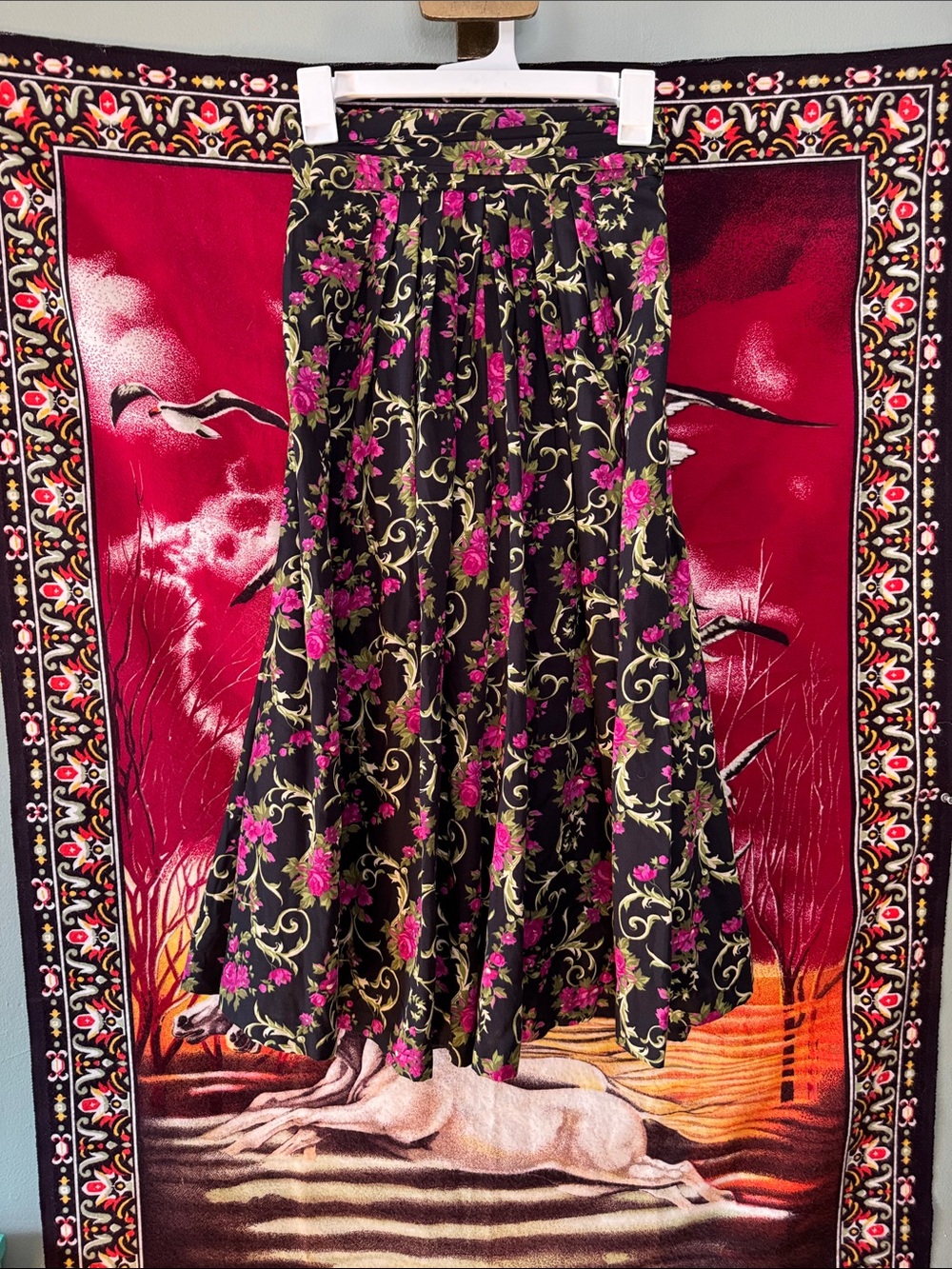 vintage Laurissa pink + black floral culotte flowy pants